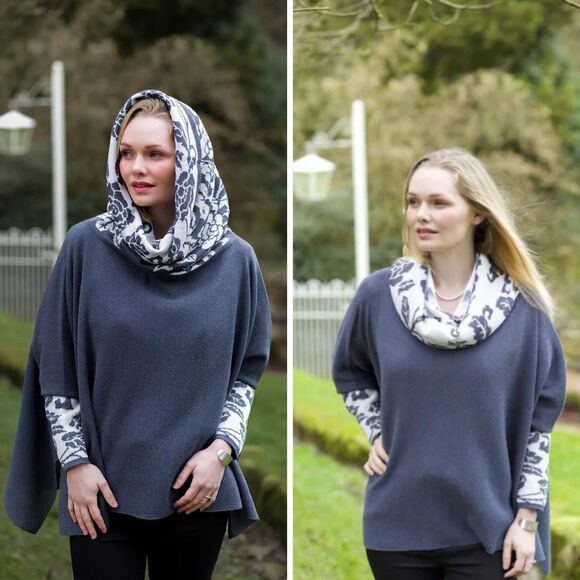 NEW Tom Gutie Baby Alpaca Poncho Yovana Flores Turtleneck Sweater Gray Women S - Picture 6 of 14